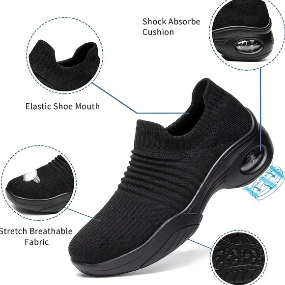 Slow Man Women’s walking shoes, athletic sock shoes, size 10, black - Picture 2 of 9